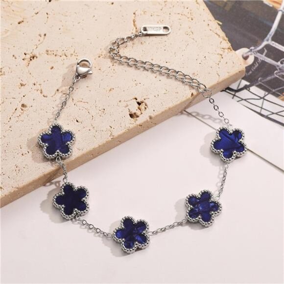 Four Leaf Clover Bracelet for Women Platinum Plated Stainless Steel - Picture 3 of 6